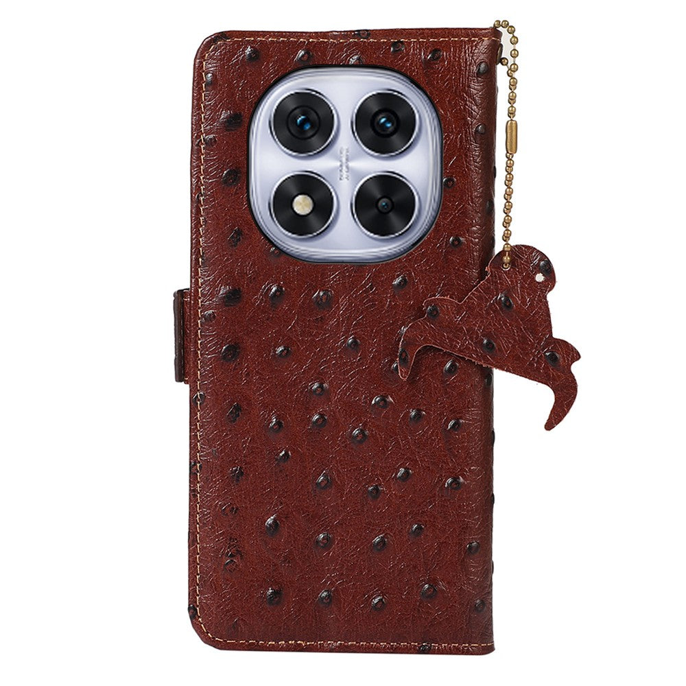 For Xiaomi Redmi Note 14 Pro+ 5G / 14 Pro 5G / Poco X7 5G Case RFID Blocking Genuine Cow Leather Phone Case Ostrich Texture