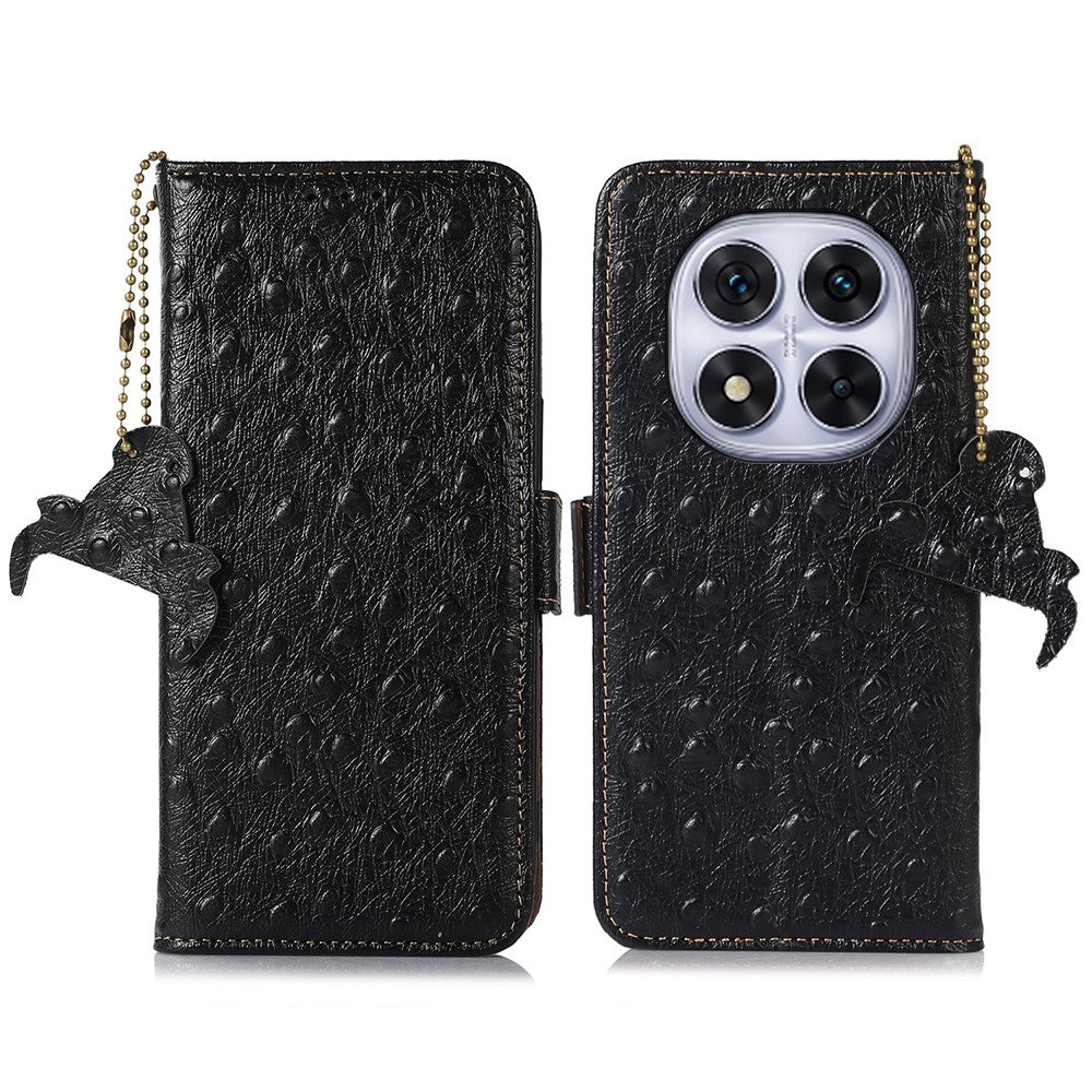 For Xiaomi Redmi Note 14 Pro+ 5G / 14 Pro 5G / Poco X7 5G Case RFID Blocking Genuine Cow Leather Phone Case Ostrich Texture