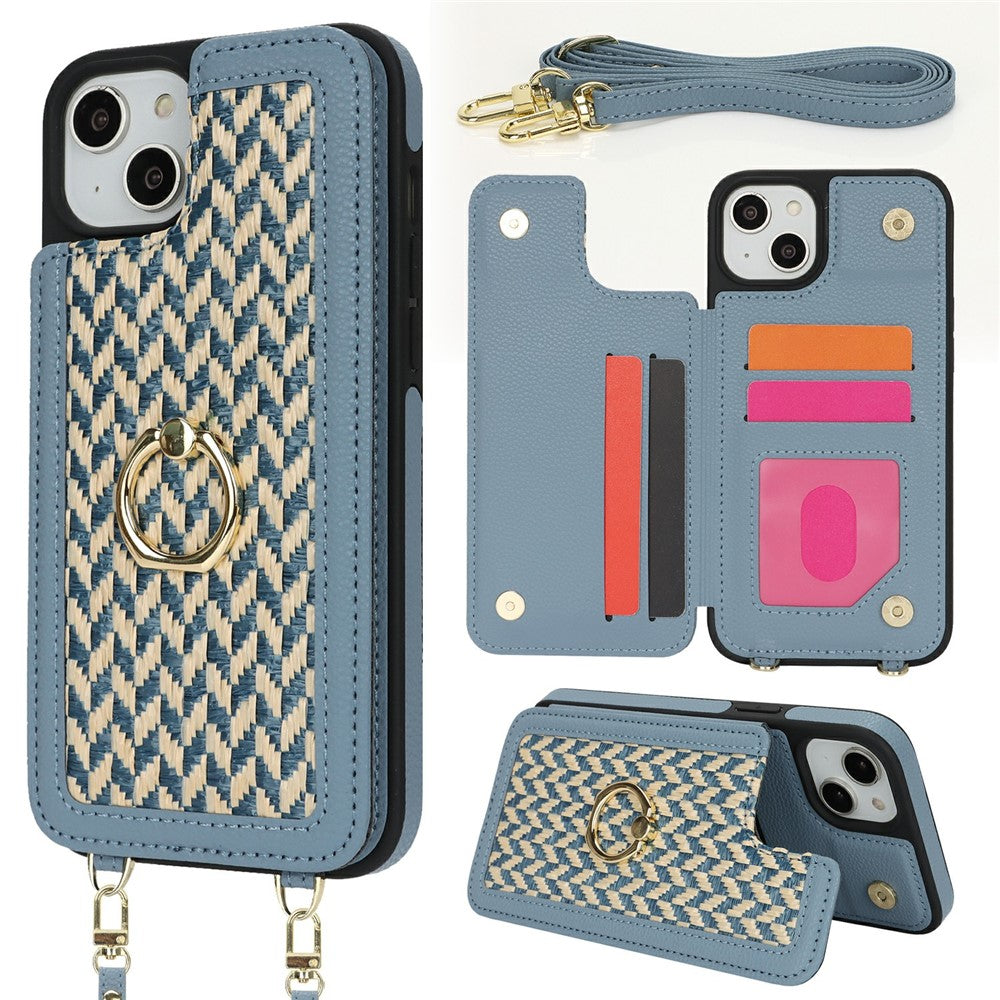 For iPhone 15 Case with Card Holder, Kickstand, RFID Blocking PU+TPU Phone Back Cover