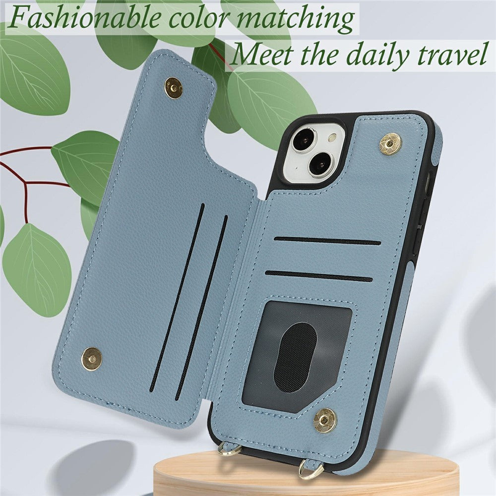For iPhone 15 Case with Card Holder, Kickstand, RFID Blocking PU+TPU Phone Back Cover