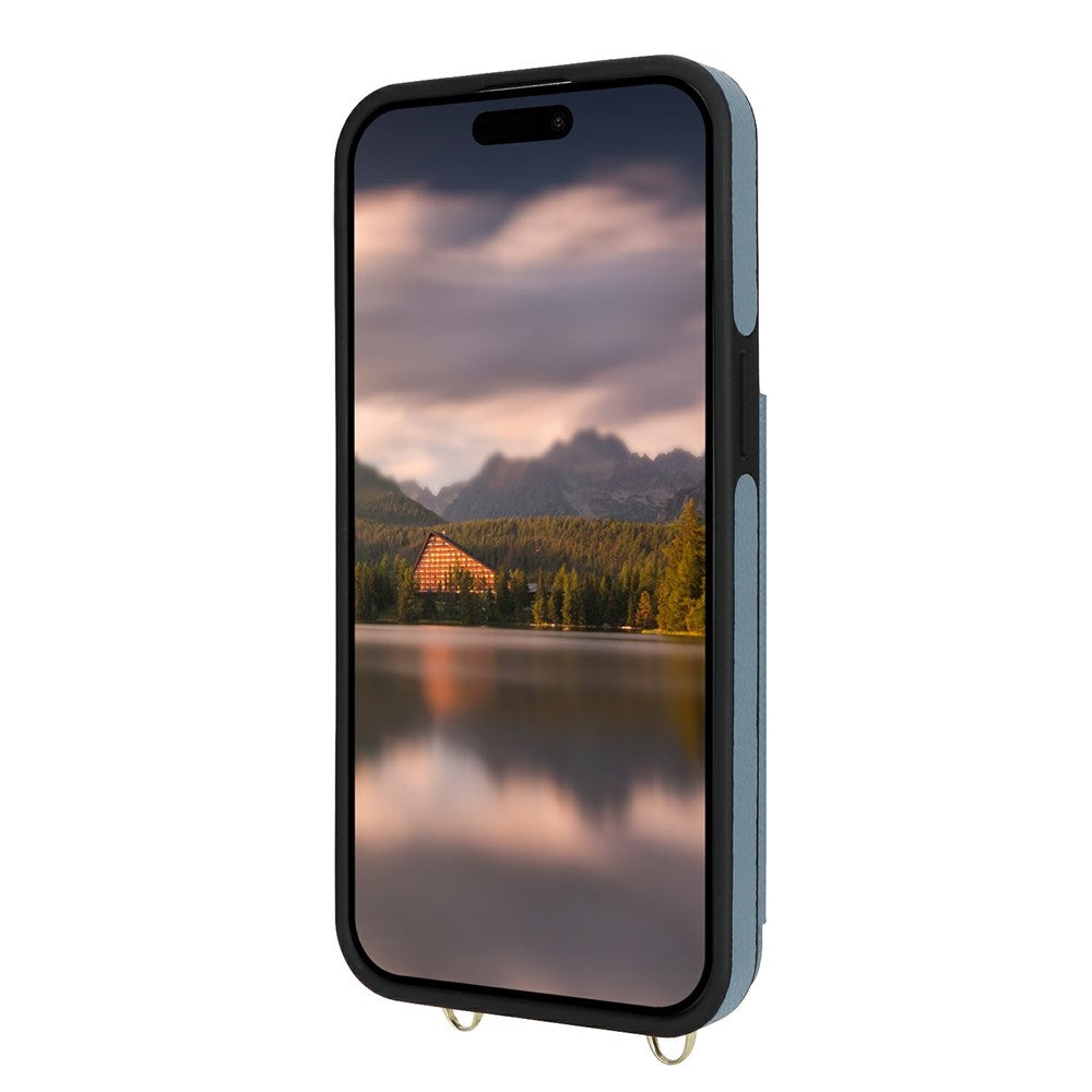 For iPhone 15 Case with Card Holder, Kickstand, RFID Blocking PU+TPU Phone Back Cover