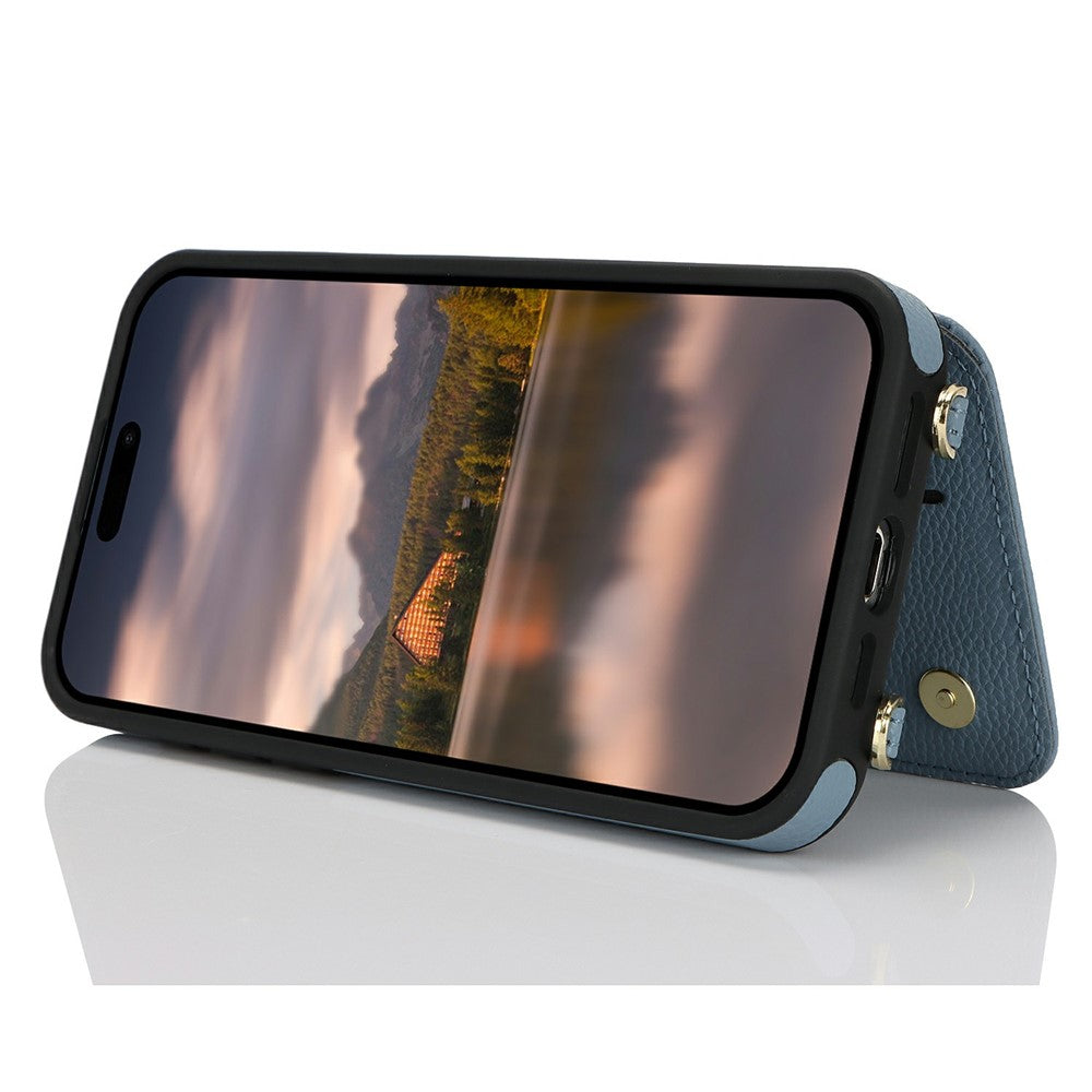 For iPhone 15 Case with Card Holder, Kickstand, RFID Blocking PU+TPU Phone Back Cover