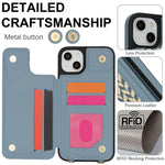 For iPhone 15 Case with Card Holder, Kickstand, RFID Blocking PU+TPU Phone Back Cover