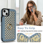 For iPhone 15 Case with Card Holder, Kickstand, RFID Blocking PU+TPU Phone Back Cover