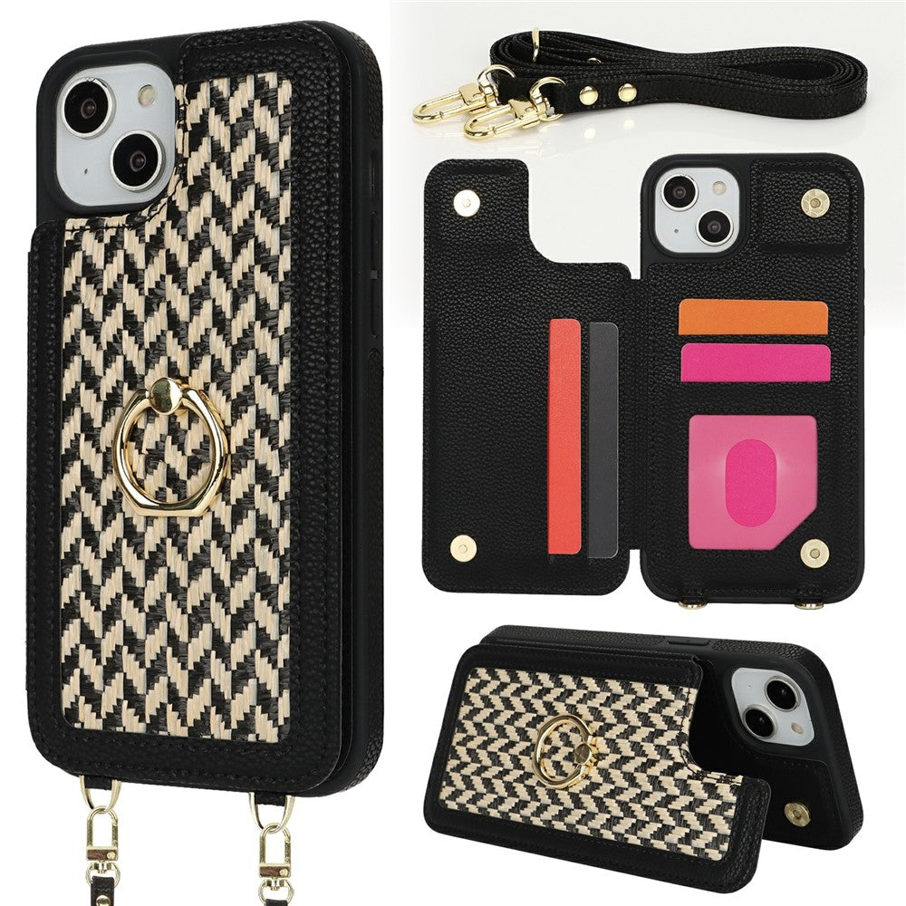 For iPhone 15 Case with Card Holder, Kickstand, RFID Blocking PU+TPU Phone Back Cover