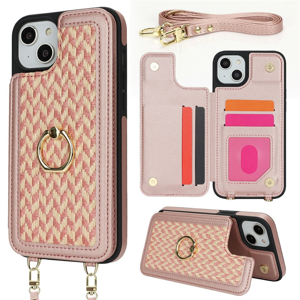 For iPhone 15 Case with Card Holder, Kickstand, RFID Blocking PU+TPU Phone Back Cover