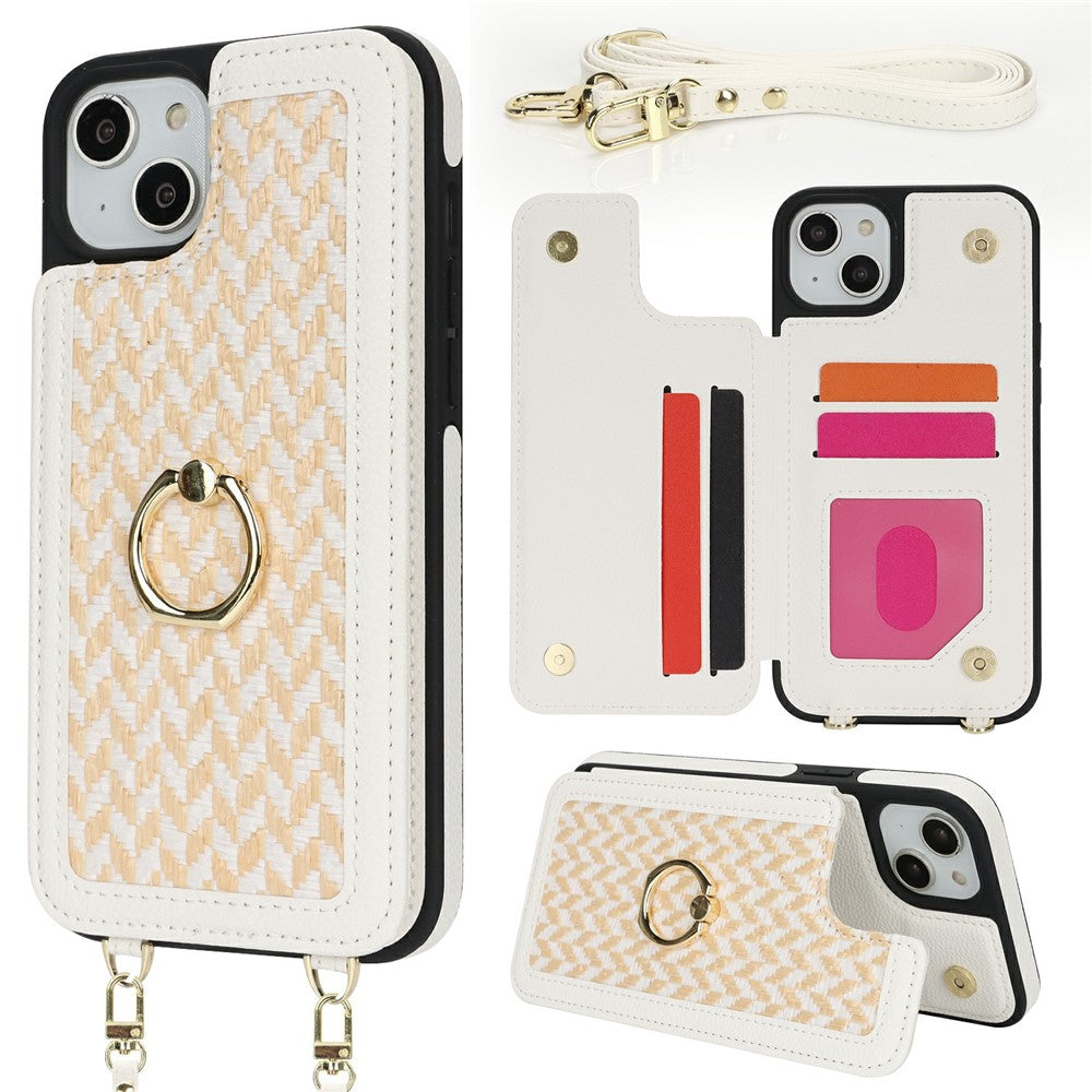 For iPhone 15 Case with Card Holder, Kickstand, RFID Blocking PU+TPU Phone Back Cover