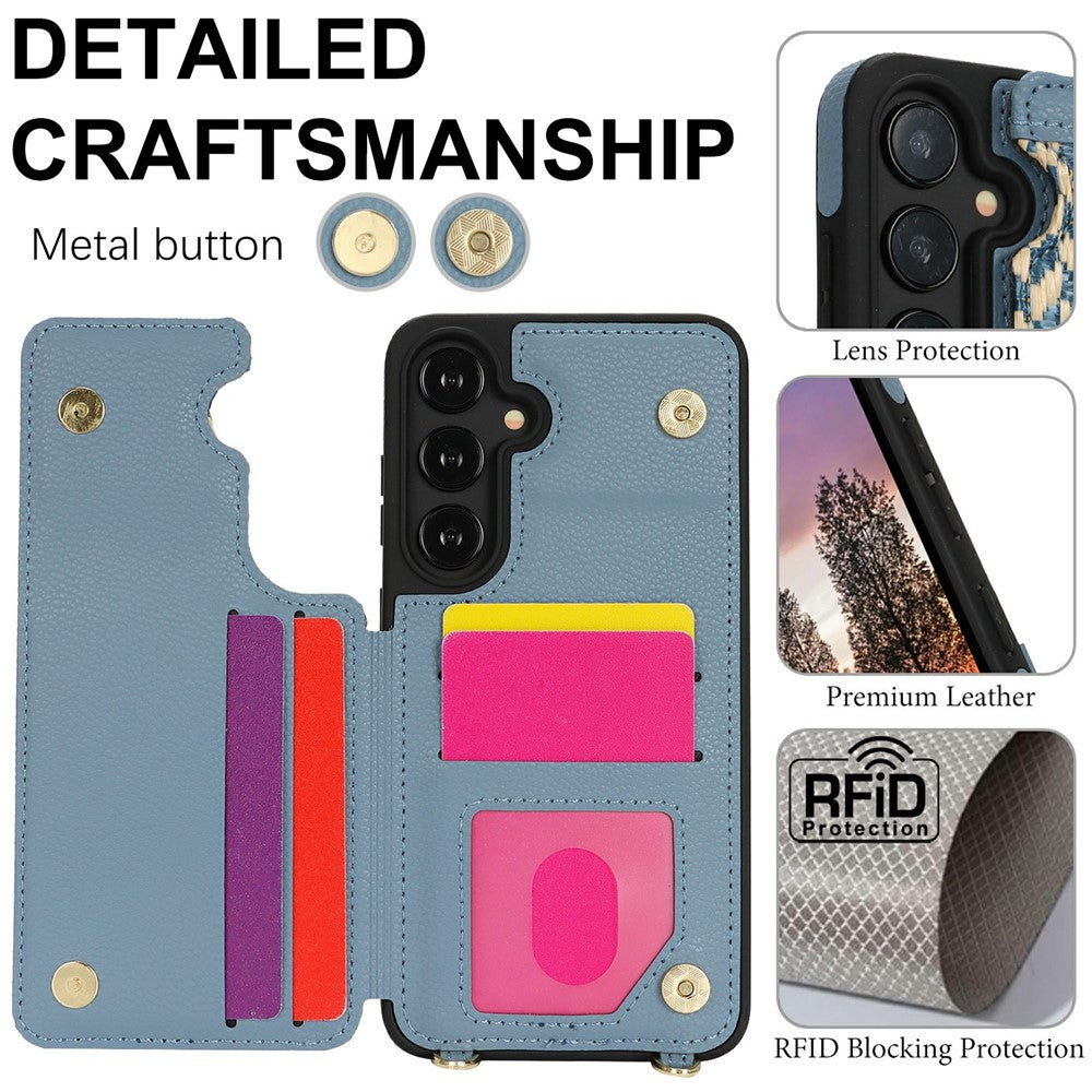 Til Samsung Galaxy A55 5G Cover med Kortholder, Støttefod, RFID-blokerende PU+TPU Telefonbagcover