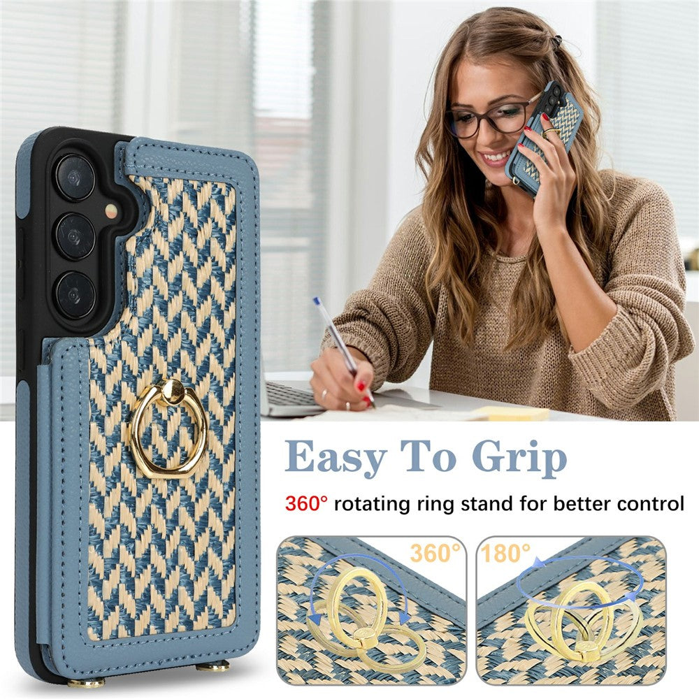 Til Samsung Galaxy A55 5G Cover med Kortholder, Støttefod, RFID-blokerende PU+TPU Telefonbagcover