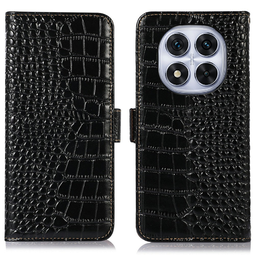 For Xiaomi Redmi Note 14 Pro 5G / Poco X7 5G Case Crocodile Texture Genuine Cow Leather Phone Wallet Cover