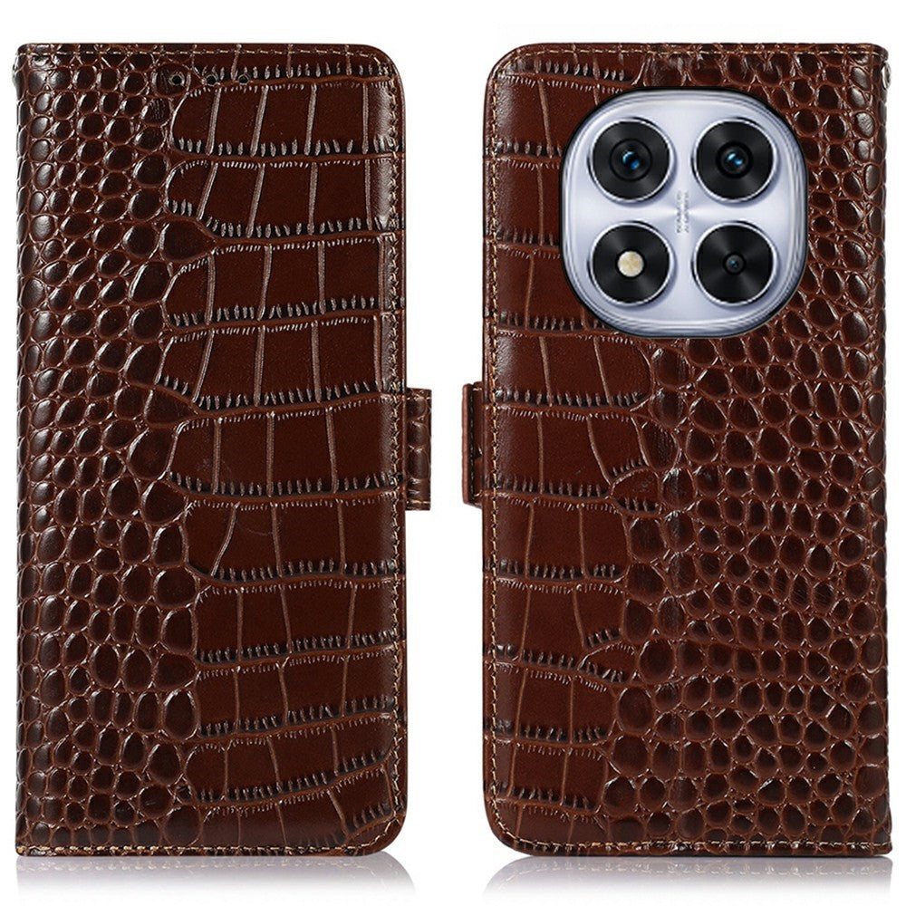 For Xiaomi Redmi Note 14 Pro 5G / Poco X7 5G Case Crocodile Texture Genuine Cow Leather Phone Wallet Cover