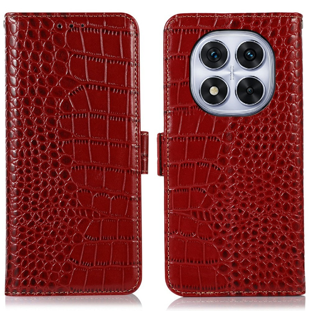 For Xiaomi Redmi Note 14 Pro 5G / Poco X7 5G Case Crocodile Texture Genuine Cow Leather Phone Wallet Cover