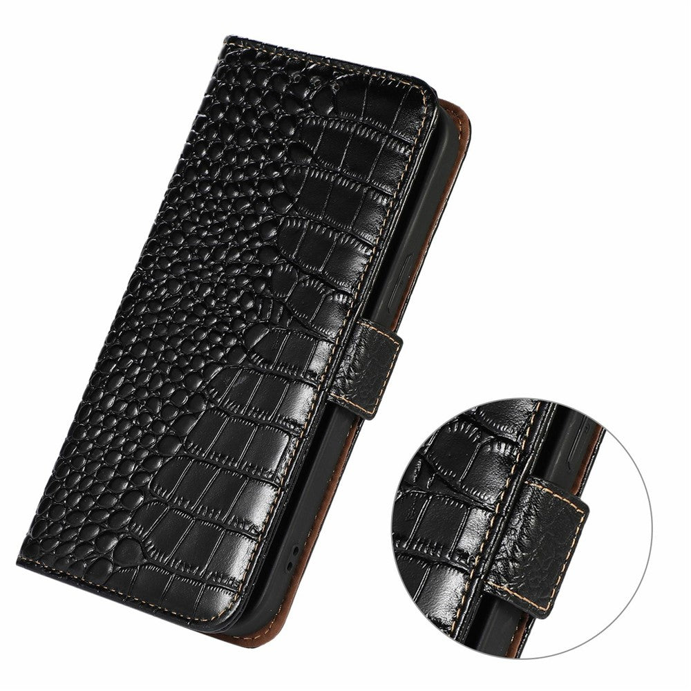 For Xiaomi Redmi Note 14 5G Case Crocodile Texture Genuine Cow Leather Phone Wallet Cover