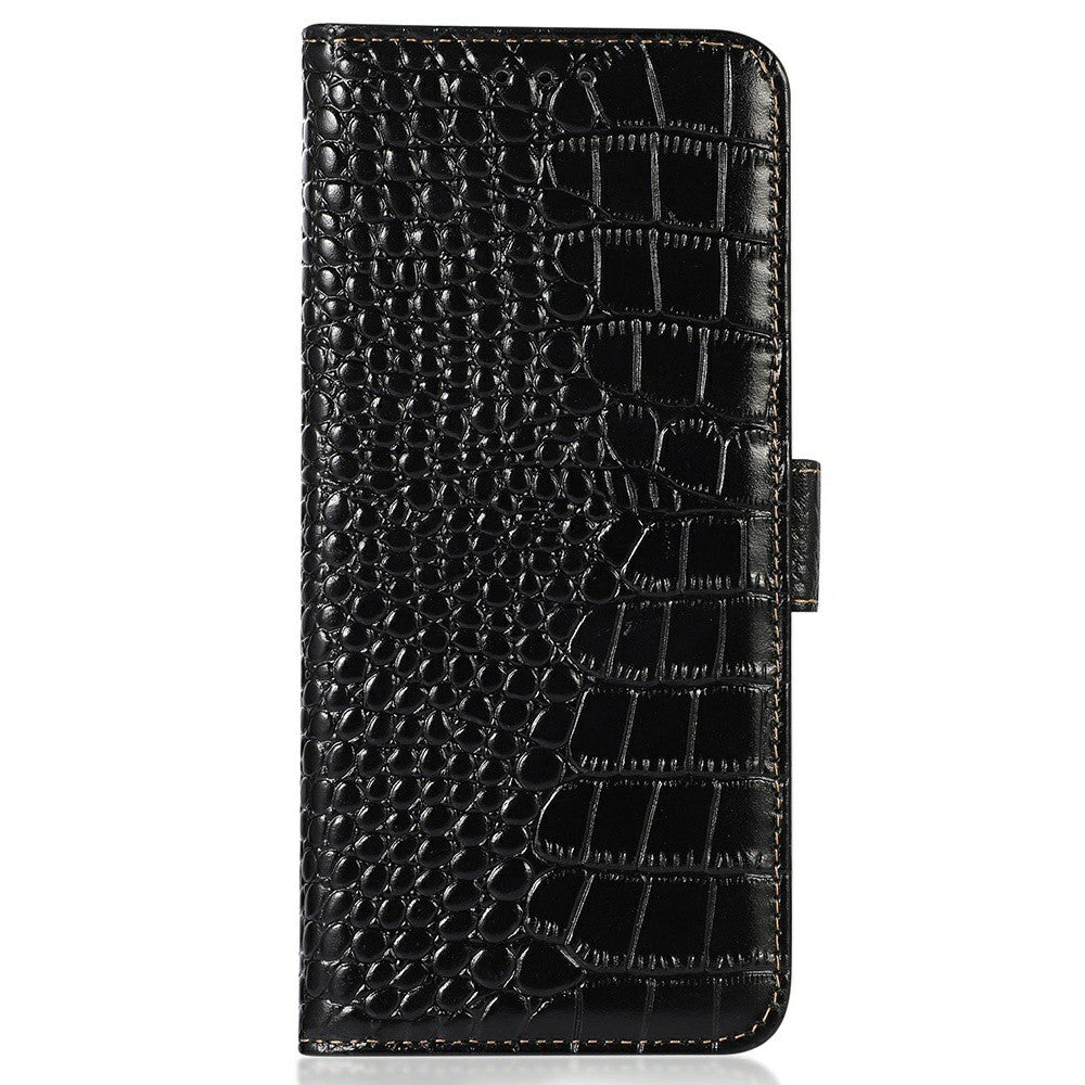 For Xiaomi Redmi Note 14 5G Case Crocodile Texture Genuine Cow Leather Phone Wallet Cover