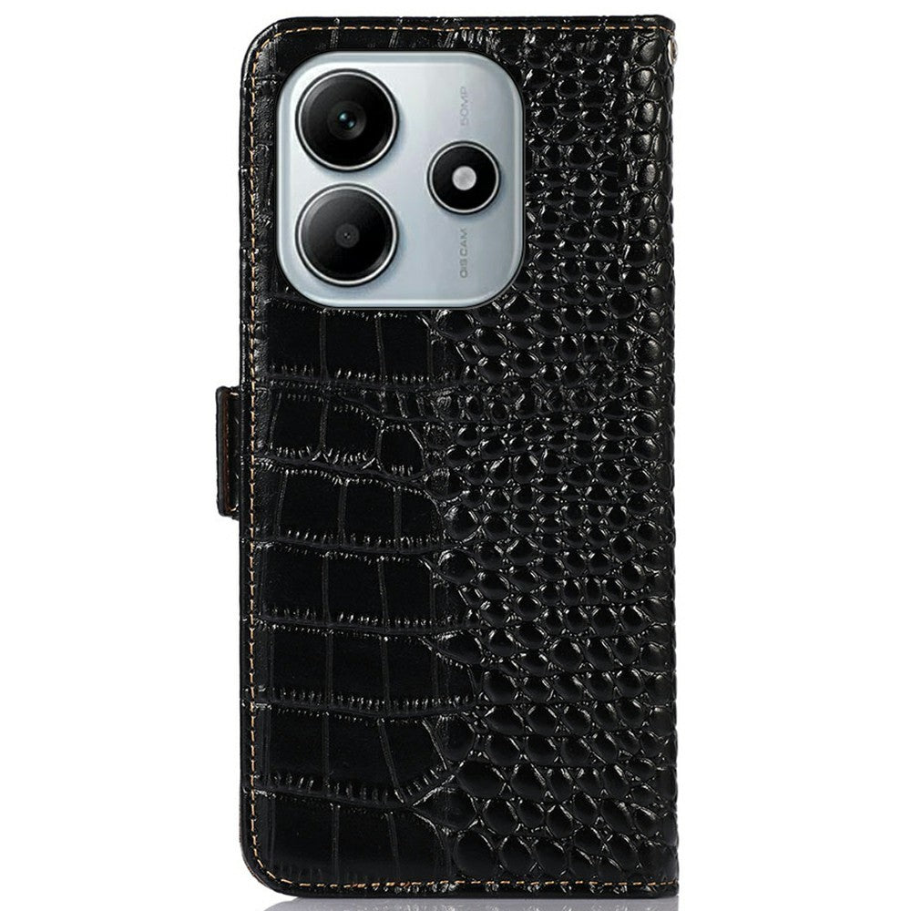 For Xiaomi Redmi Note 14 5G Case Crocodile Texture Genuine Cow Leather Phone Wallet Cover