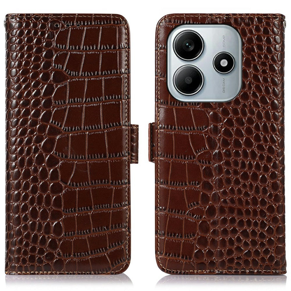 For Xiaomi Redmi Note 14 5G Case Crocodile Texture Genuine Cow Leather Phone Wallet Cover