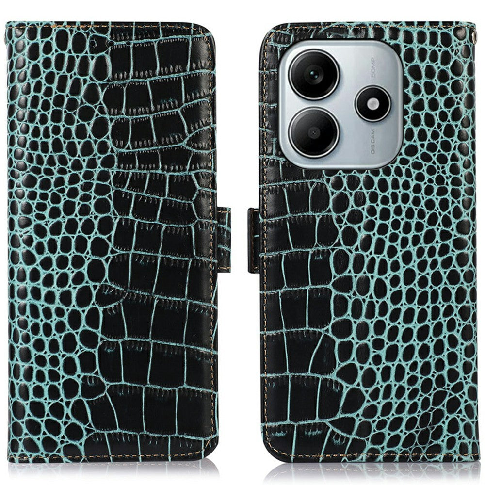 For Xiaomi Redmi Note 14 5G Case Crocodile Texture Genuine Cow Leather Phone Wallet Cover