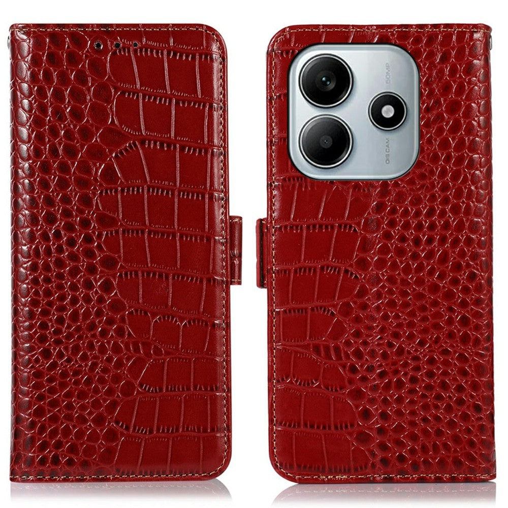 For Xiaomi Redmi Note 14 5G Case Crocodile Texture Genuine Cow Leather Phone Wallet Cover