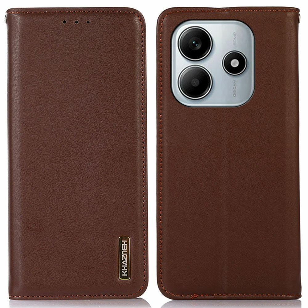 KHAZNEH For Xiaomi Redmi Note 14 5G Case Genuine Cow Leather Wallet Phone Cover Nappa Texture