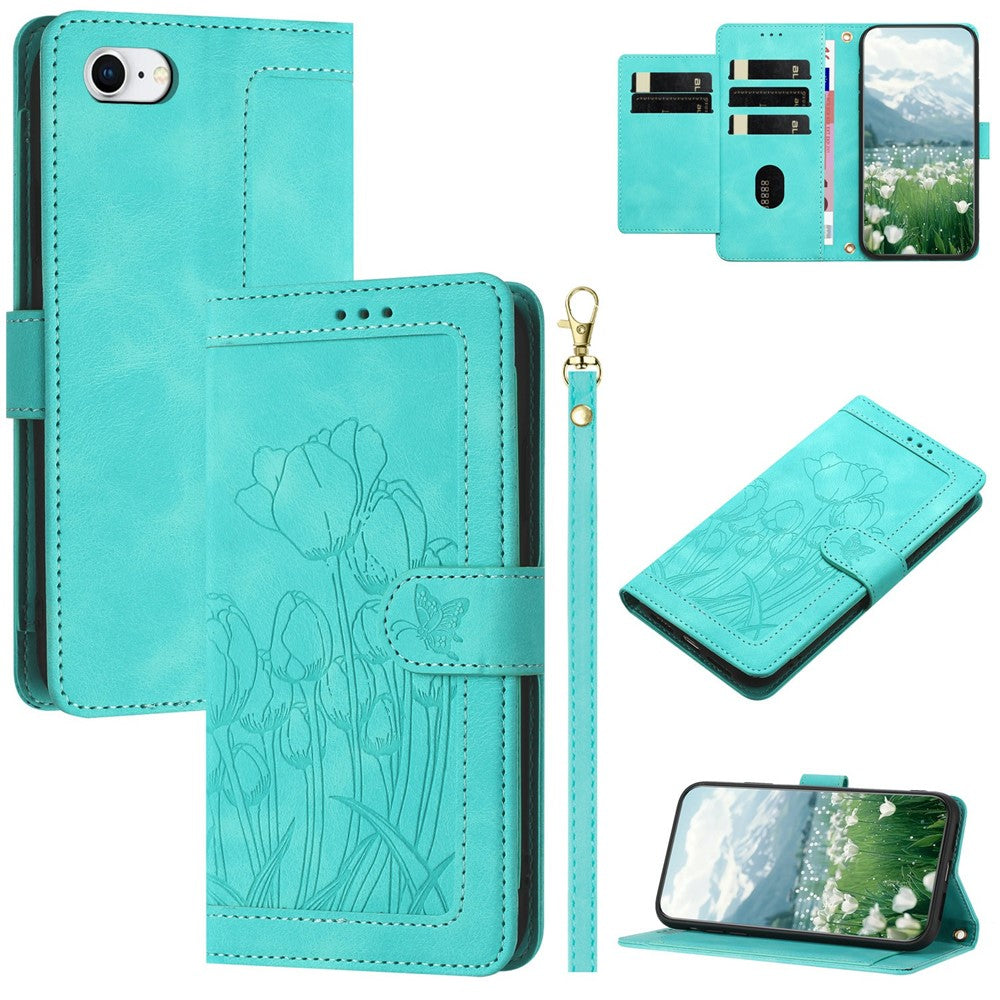 Lædercover til iPhone SE (2022) / SE (2020) / 8 / 7 / 6s / 6 Tulip-telefoncover med 5 kortlommer Pung