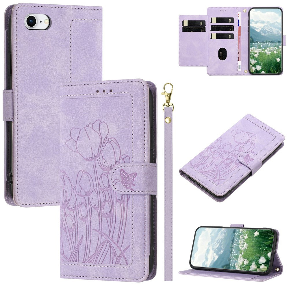 Lædercover til iPhone SE (2022) / SE (2020) / 8 / 7 / 6s / 6 Tulip-telefoncover med 5 kortlommer Pung