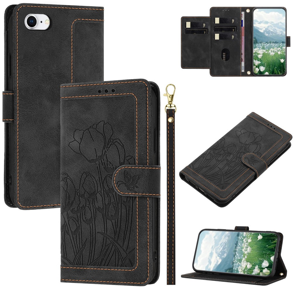 Lædercover til iPhone SE (2022) / SE (2020) / 8 / 7 / 6s / 6 Tulip-telefoncover med 5 kortlommer Pung