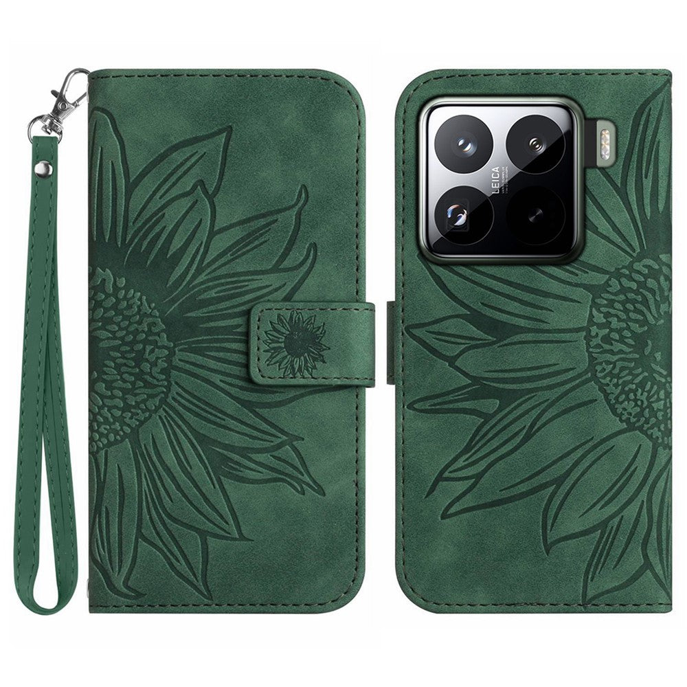 For Xiaomi 15 Case Sunflower Imprint Leather Wallet Phone Cover with Wrist Strap