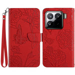 For Xiaomi 15 Pro Case Leather Phone Cover with Strap, Butterfly Flower Imprint