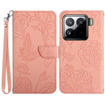 For Xiaomi 15 Pro Case Leather Phone Cover with Strap, Butterfly Flower Imprint