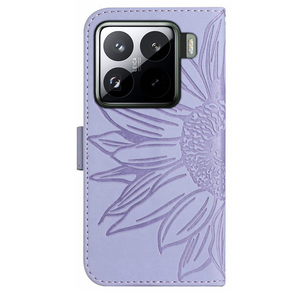 For Xiaomi 15 Pro Case Sunflower Imprint Leather Wallet Phone Cover with Wrist Strap