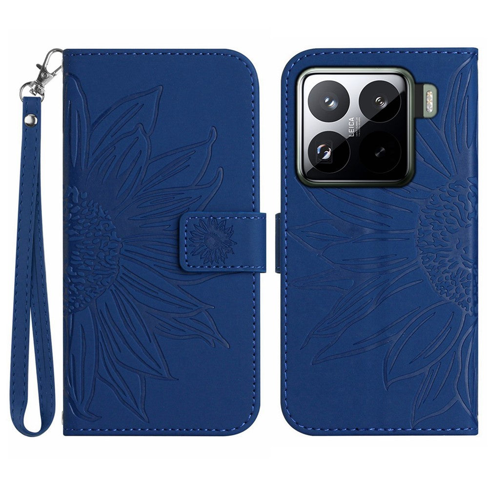 Xiaomi 15 Pro-skal Sunflower Imprint Läderplånbok mobilskal med Handledsrem