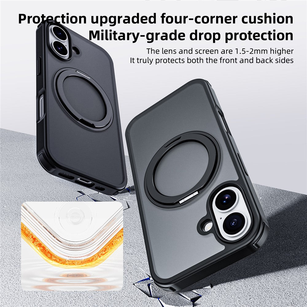 Til iPhone 16-cover kompatibelt med MagSafe Ring Kickstand TPU+PC-bagcover