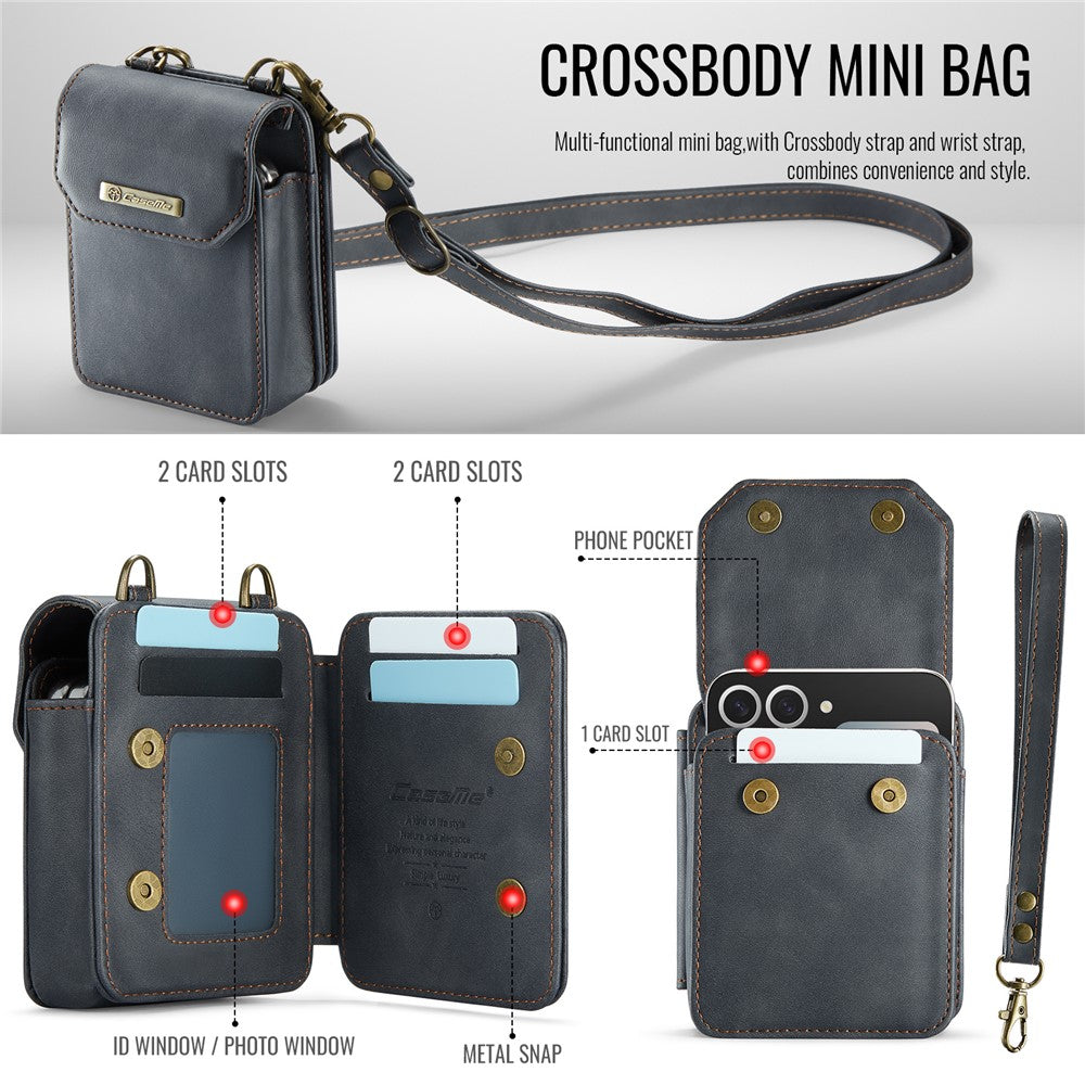 CASEME For Samsung Galaxy Z Flip7 FE 5G / Z Flip7 5G / Z Flip6 5G / Z Flip5 5G Phone Pouch with Strap RFID Blocking Leather Wallet Phone Case