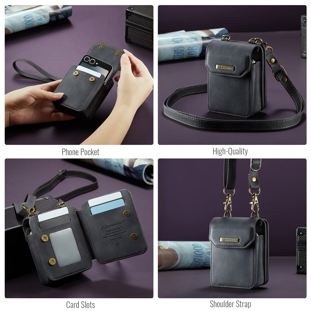 CASEME For Samsung Galaxy Z Flip7 FE 5G / Z Flip7 5G / Z Flip6 5G / Z Flip5 5G Phone Pouch with Strap RFID Blocking Leather Wallet Phone Case