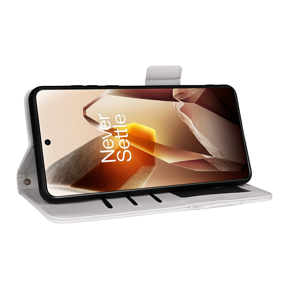 OnePlus 13-skal med handledsrem i litchitexturerat PU-läder, plånboksfodral