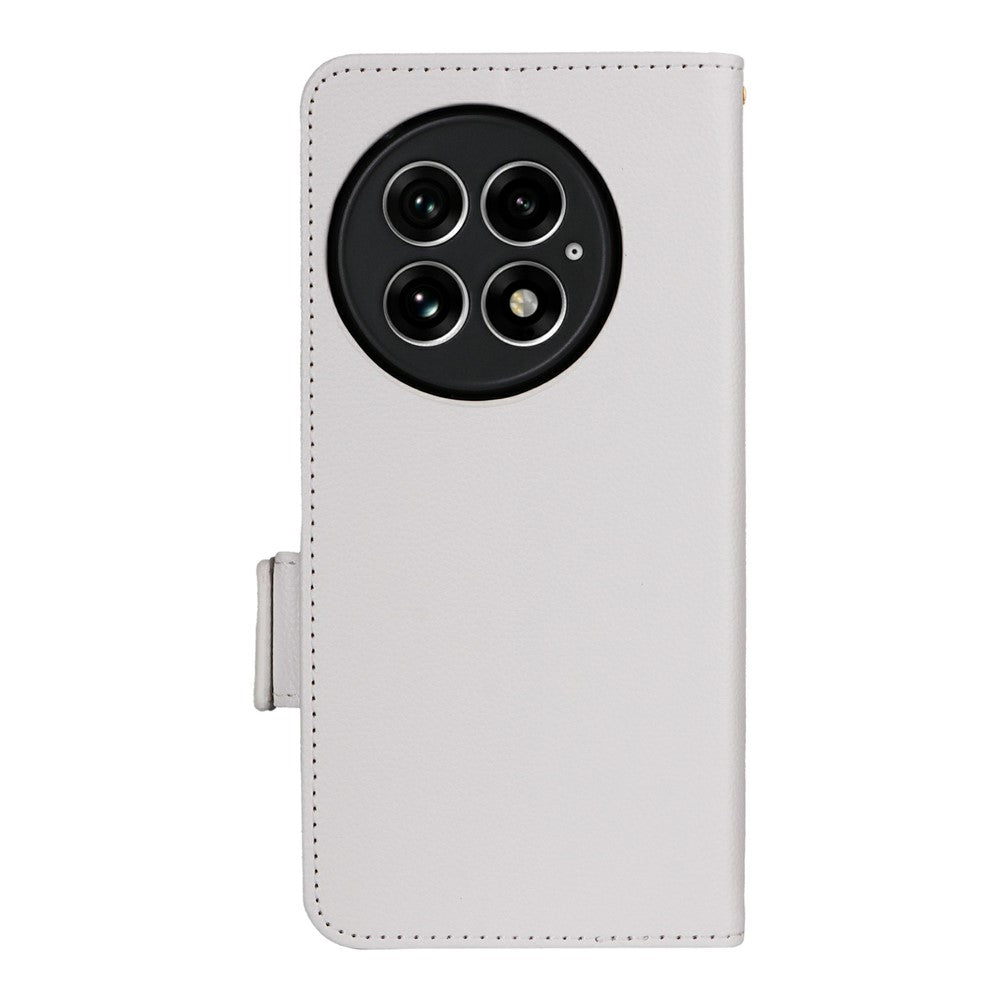 OnePlus 13-skal med handledsrem i litchitexturerat PU-läder, plånboksfodral