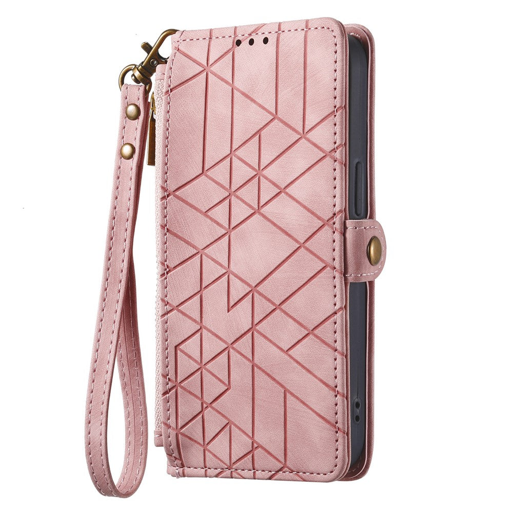 For Xiaomi Redmi Note 14 Pro 5G / Poco X7 5G Case Zipper Wallet Geometry Lines Leather Phone Cover