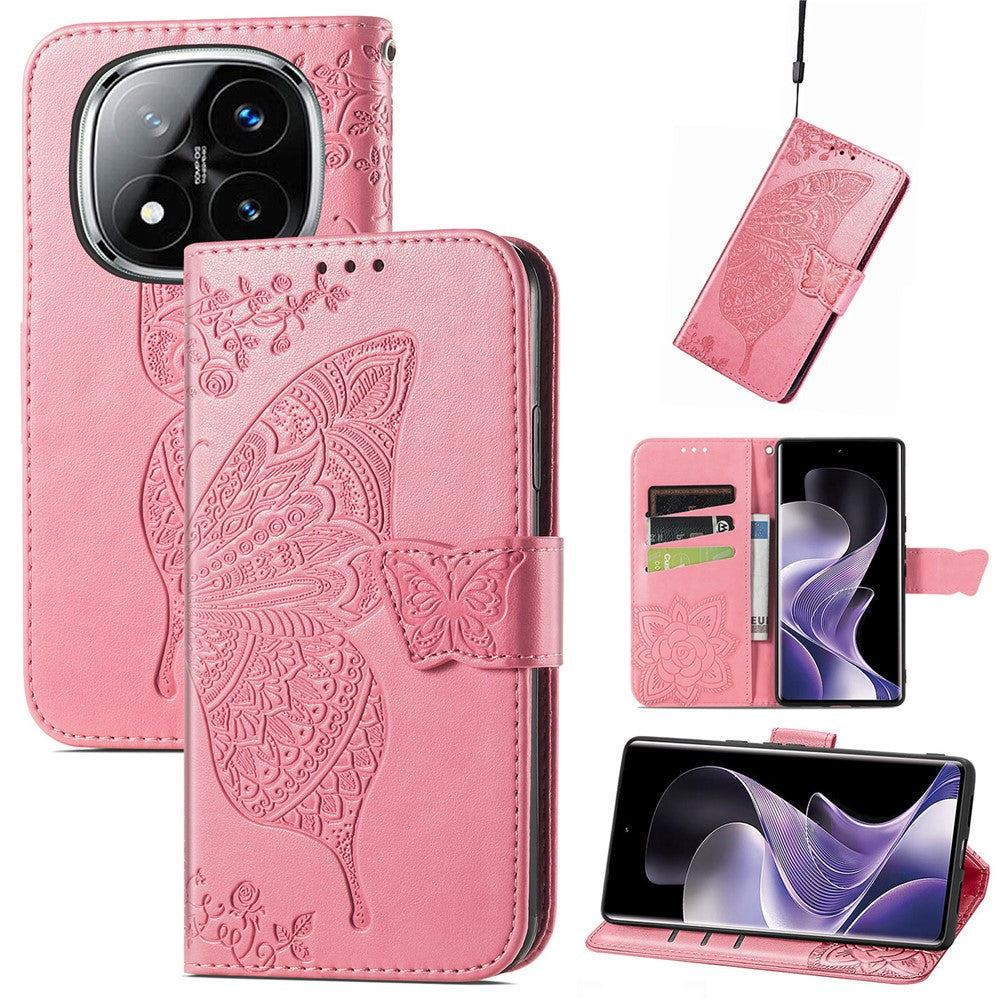 For Xiaomi Redmi Note 14 Pro+ 5G Case PU Leather Wallet Phone Cover Butterfly Pattern