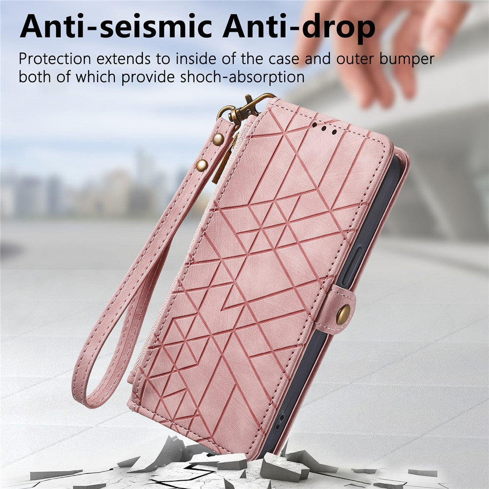 For Xiaomi Redmi Note 14 Pro+ 5G Case Zipper Wallet Geometry Lines Leather Phone Cover