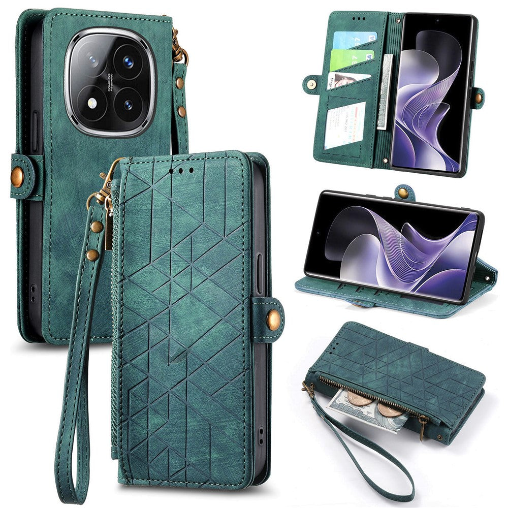 For Xiaomi Redmi Note 14 Pro+ 5G Case Zipper Wallet Geometry Lines Leather Phone Cover
