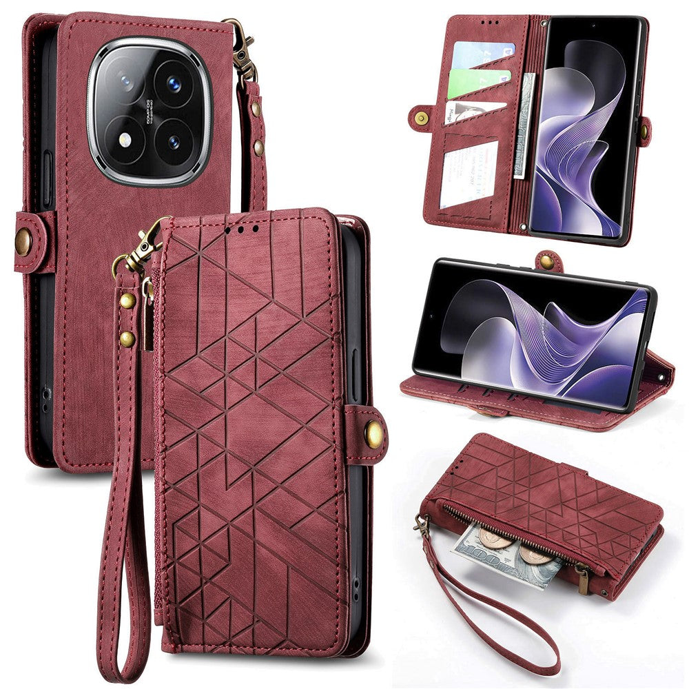For Xiaomi Redmi Note 14 Pro+ 5G Case Zipper Wallet Geometry Lines Leather Phone Cover