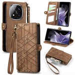 For Xiaomi Redmi Note 14 Pro+ 5G Case Zipper Wallet Geometry Lines Leather Phone Cover