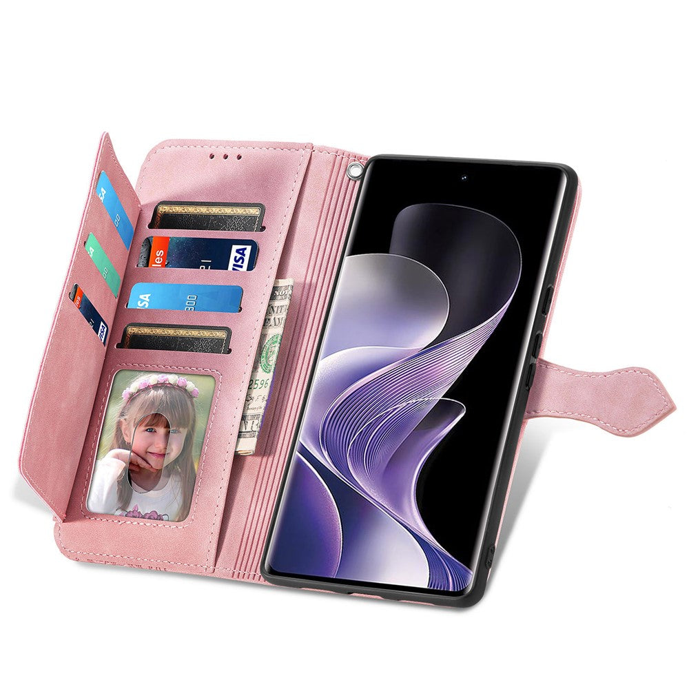 Xiaomi Redmi Note 14 Pro+ 5G Plånboksfodral med dragkedja och rem Blommigt tryck i PU-läder