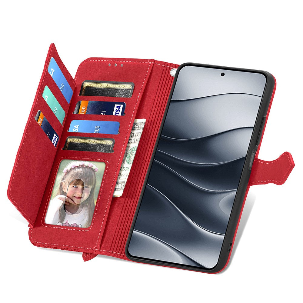 For Xiaomi Redmi Note 14 5G Zipper Wallet Case with Strap Flower Imprint PU Leather Phone Cover