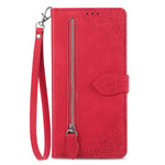 For Xiaomi Redmi Note 14 5G Zipper Wallet Case with Strap Flower Imprint PU Leather Phone Cover