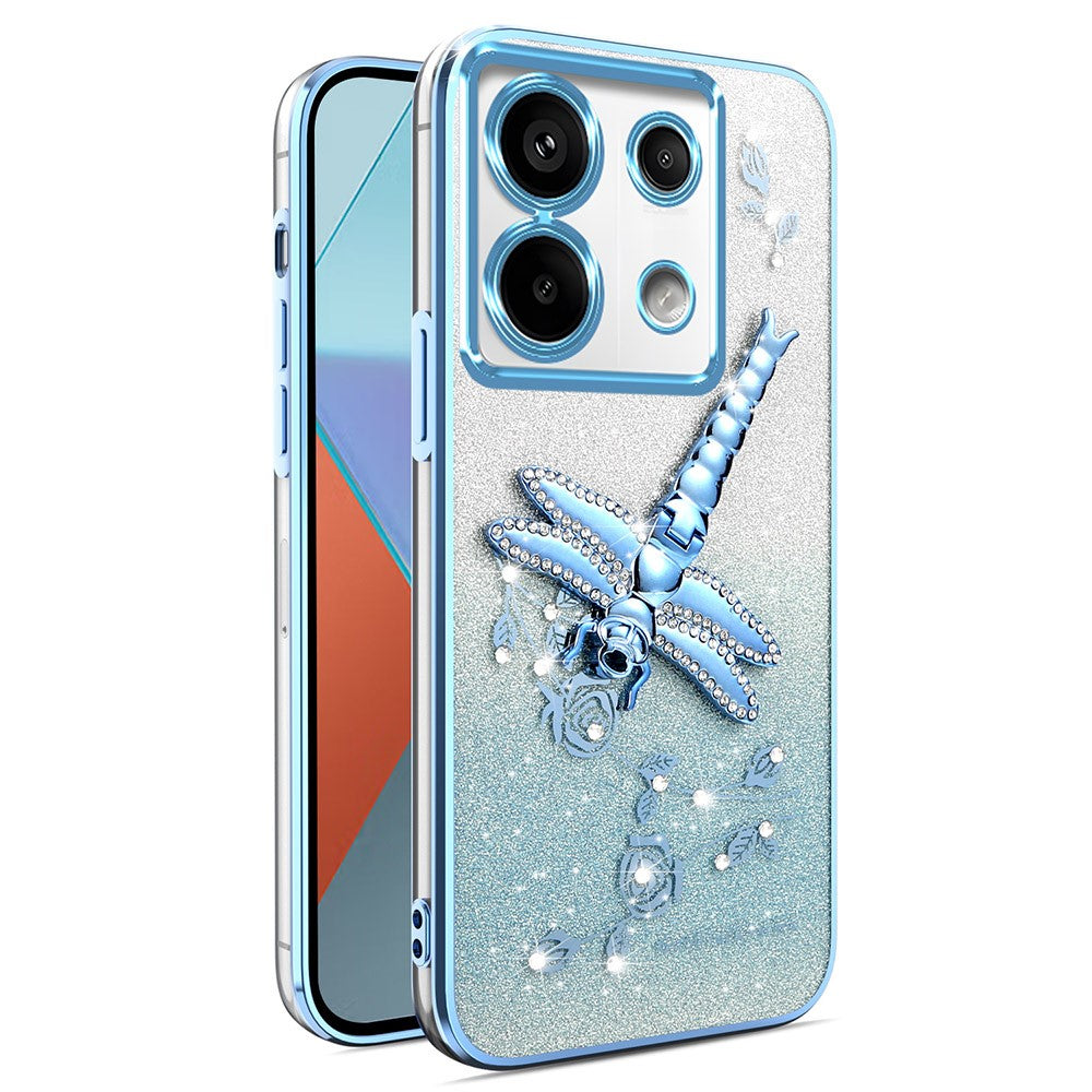 KADEM For Xiaomi Redmi Note 13 Pro 5G Case Dragonfly Kickstand TPU Flowers Glitter Phone Cover