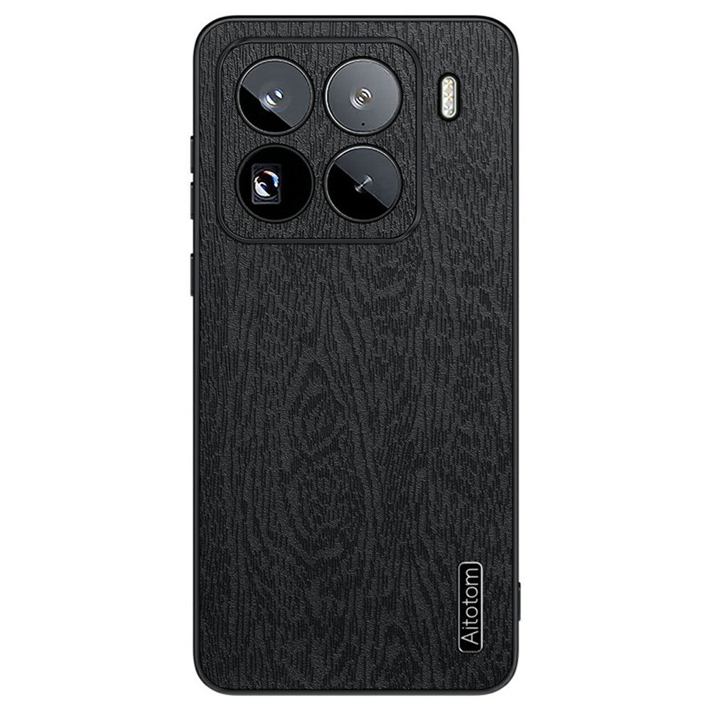 For Xiaomi 15 Pro Case Wood Texture PU Leather Coated PC+TPU Phone Cover