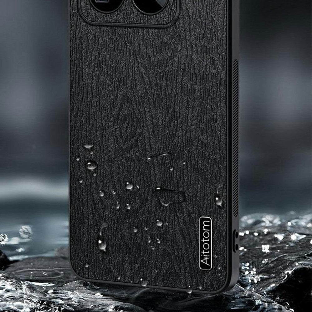 For Xiaomi 15 Pro Case Wood Texture PU Leather Coated PC+TPU Phone Cover