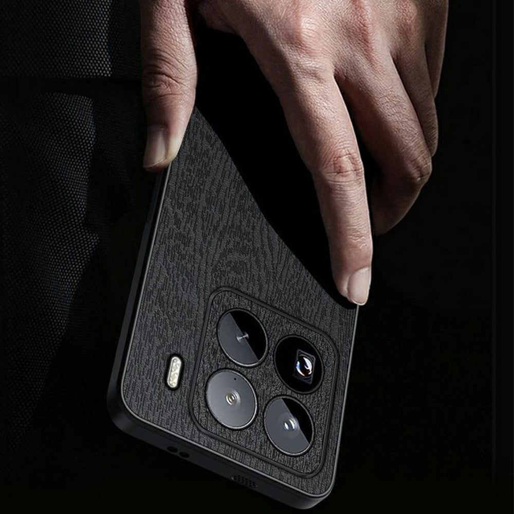 Xiaomi 15 Pro-skal med trästruktur, PU-läderbeläggning, PC+TPU-mobilskal