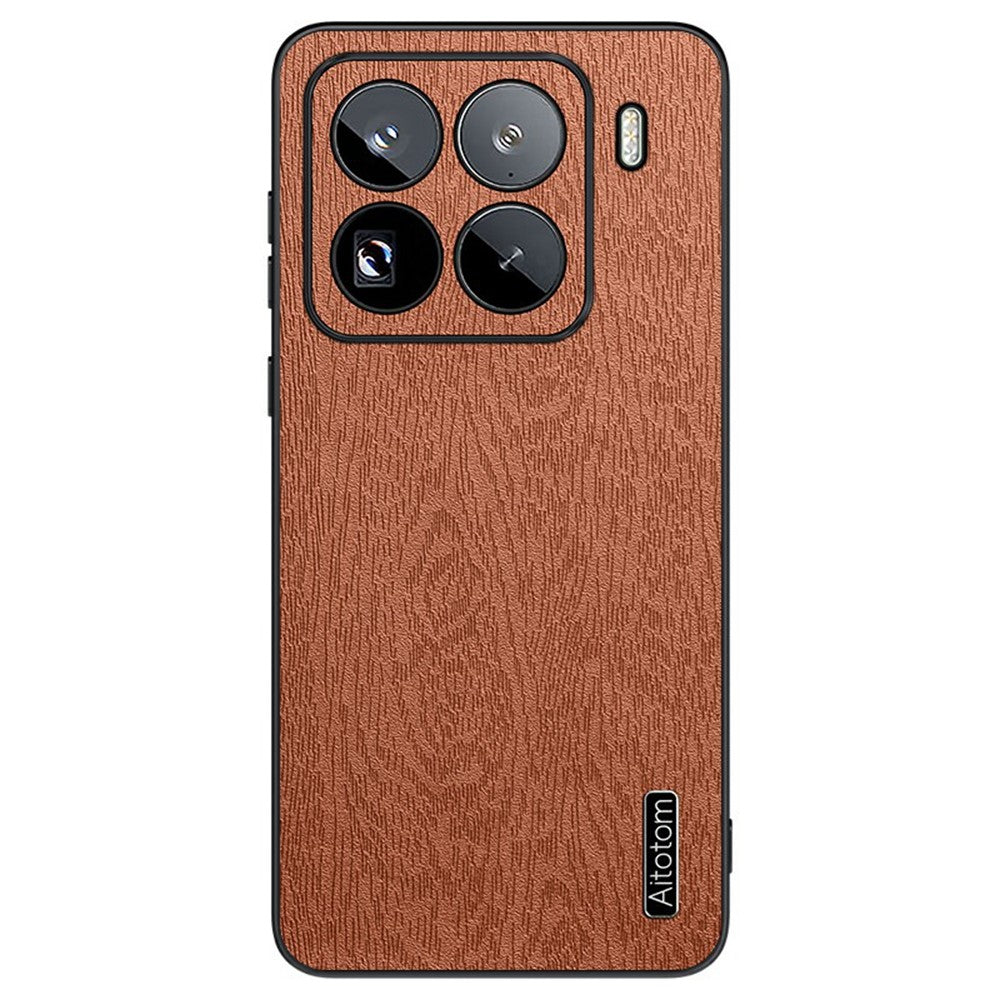 Xiaomi 15 Pro-skal med trästruktur, PU-läderbeläggning, PC+TPU-mobilskal